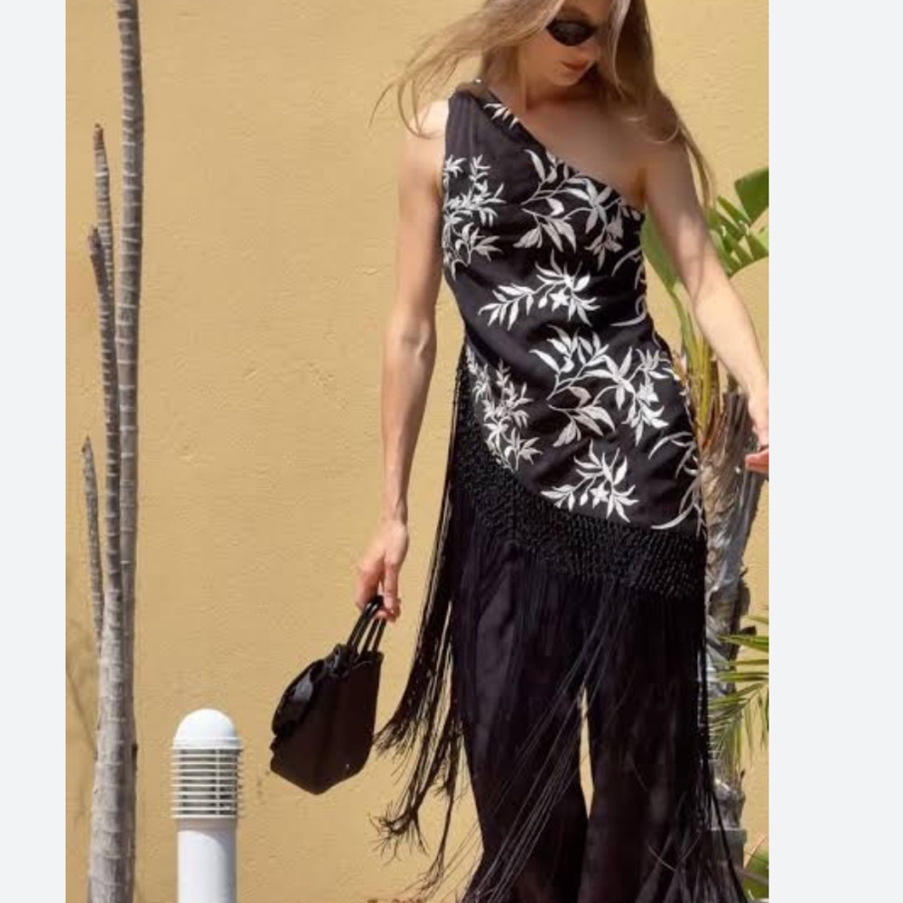 Zara NWT asymmetric embroidered fringed top 3183/013 - Picture 3 of 7